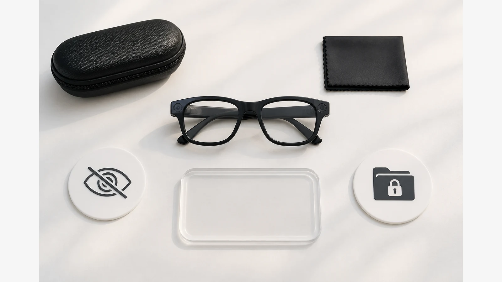 First-day setup checklist arranged beside a pair of camera glasses
